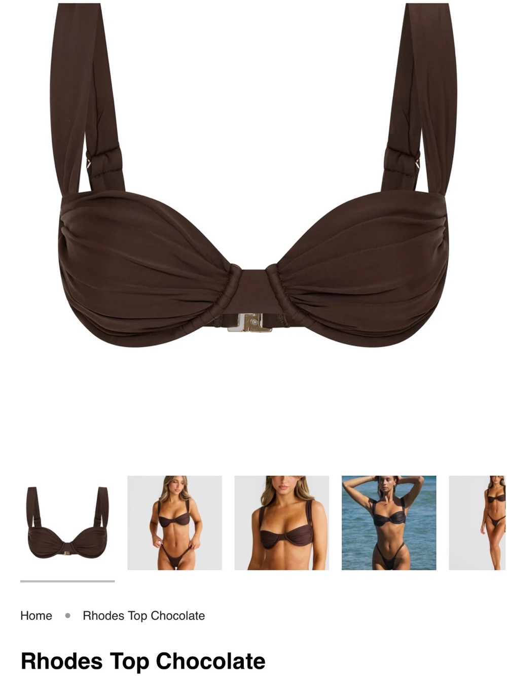 Rhodes Chocolate Brown Ruched Bikini Top - Women's sexy bikini top
